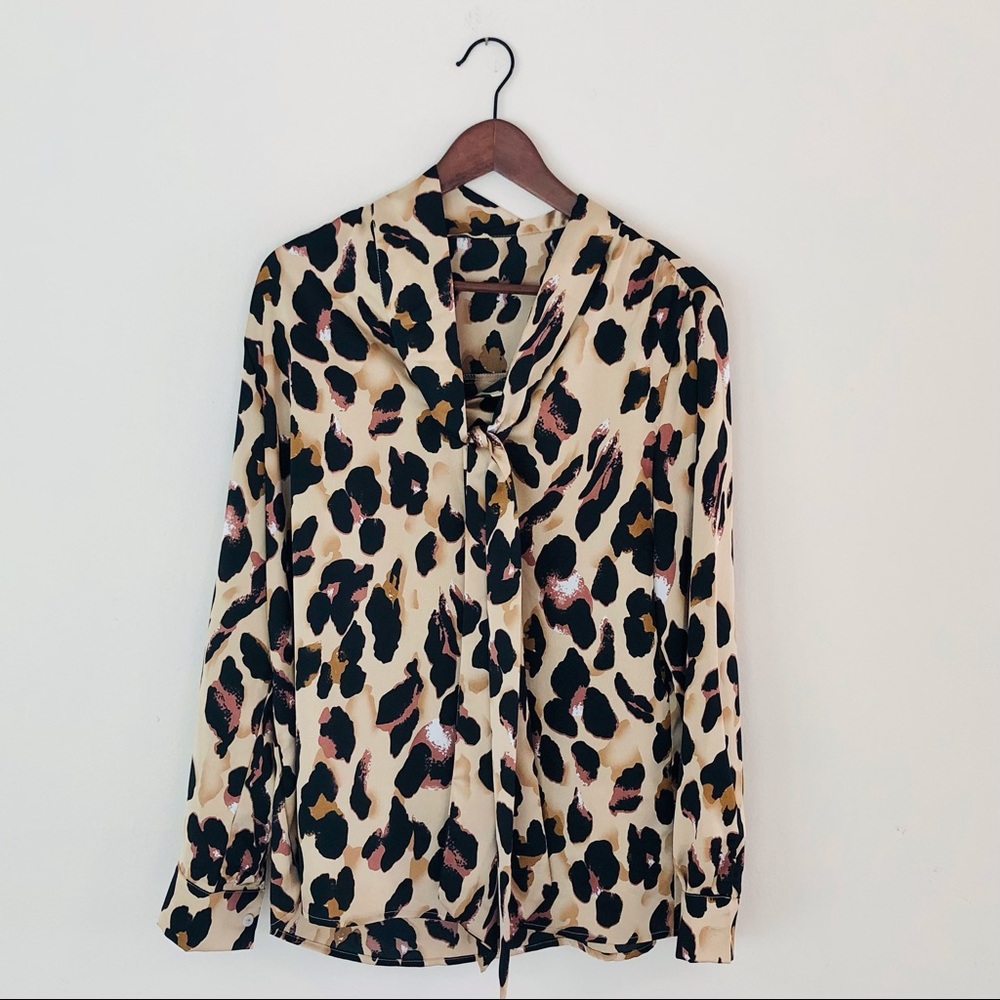 Leopard Print Long Sleeve Blouse - L